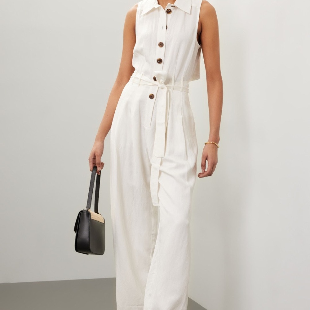 Reiss Perla Ivory Sleeveless Jumpsuit with Button Detail